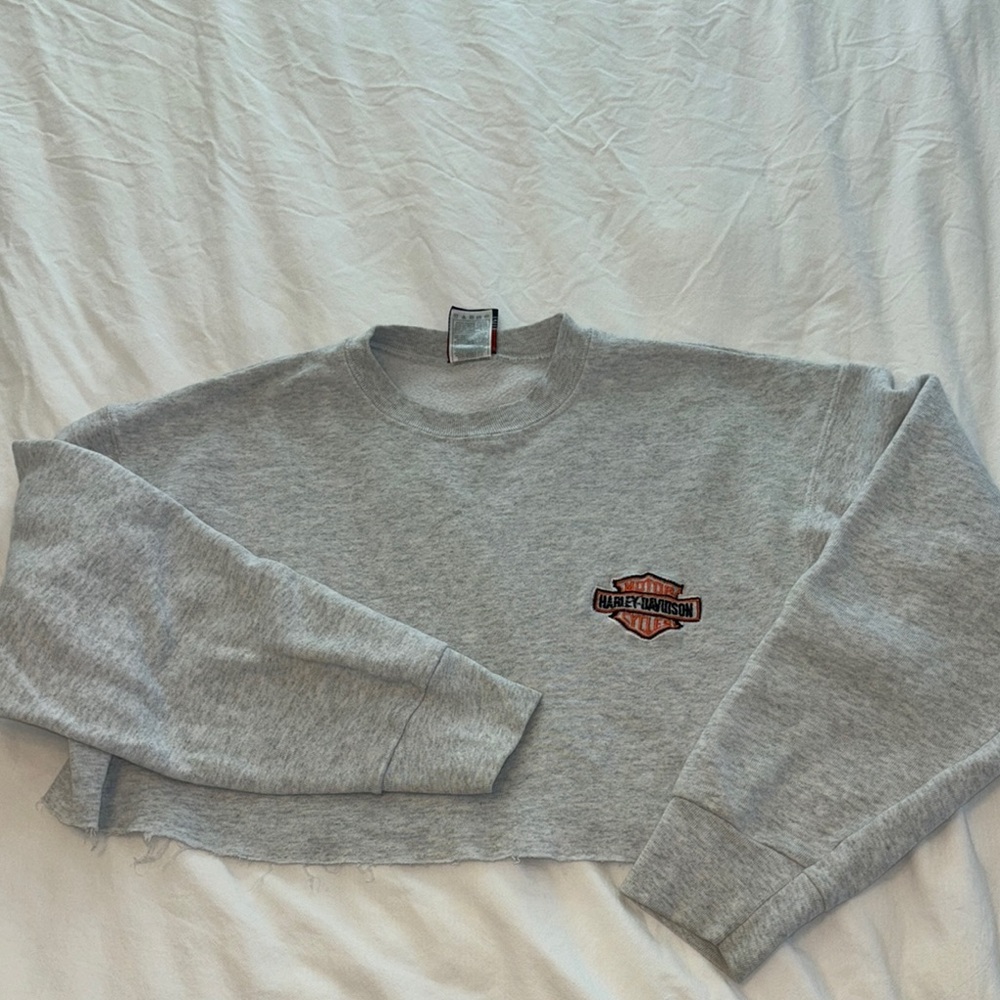Vintage Harley-Davidson Light Gray Cropped Sweatshirt